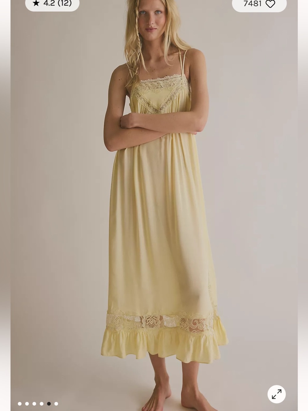 Free People Kiss Me Later Maxi Slip Dress Small Anise Flower Yellow Lace NWT - Picture 6 of 13